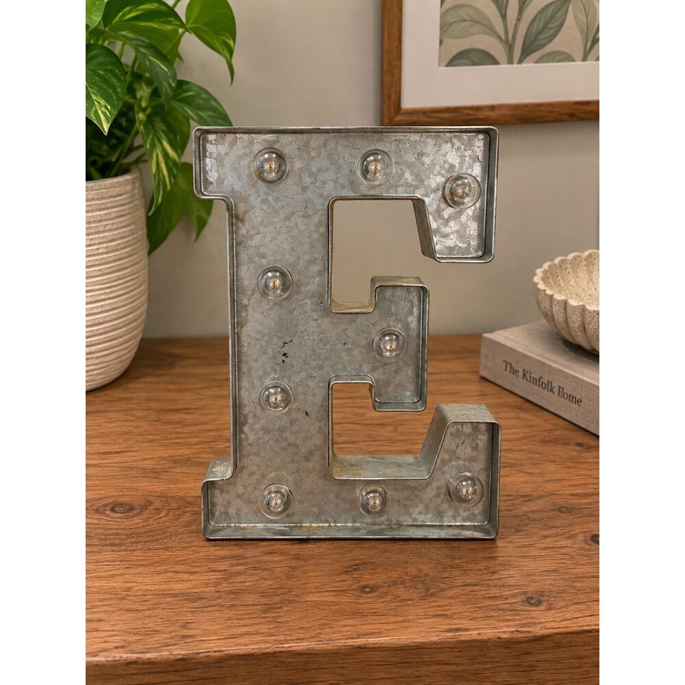 Galvanized Metal Marquee Letter E Industrial Decor